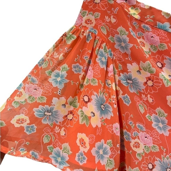 Free People Coral Floral Pleated Mini Shorts Size 10 Flowy Chiffon - Picture 5 of 9